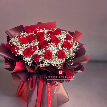 19 Red Roses Bouquet  -deep...